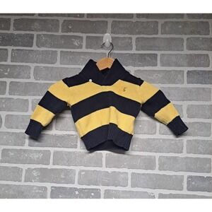 RALPH LAUREN YELLOW‎ BLUE STRIPED SHALL NECK COLLAR PULLOVER SWEATER 18 MONTHS